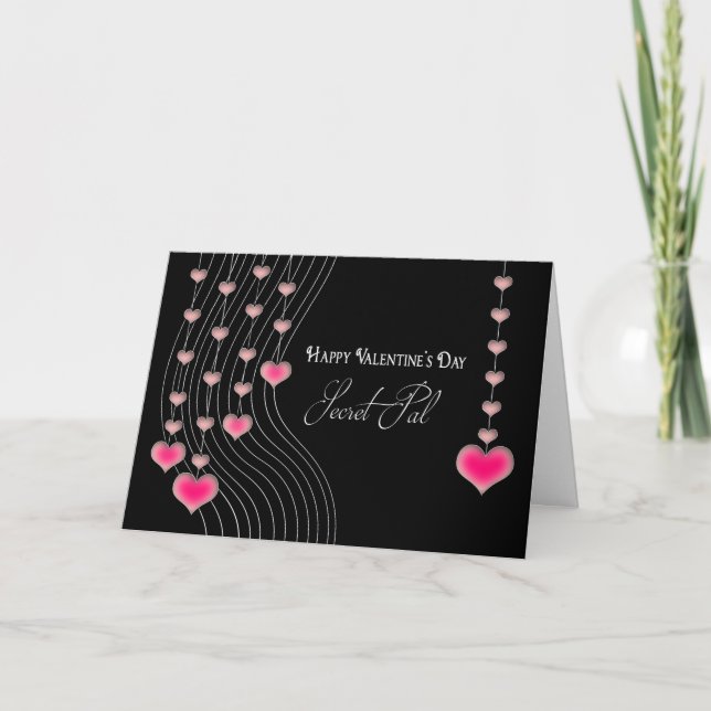 Cartes Pour Fêtes Annuelles Saint-Valentin - Pal Secret - Coeurs Noir/Rose (Devant)
