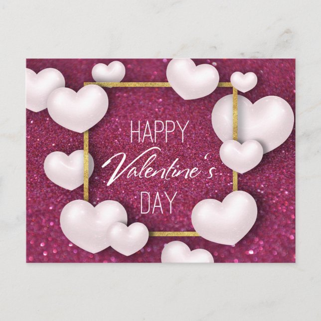 Cartes Pour Fêtes Annuelles Saint Valentin Parties scintillant Coeurs blancs - (Devant)