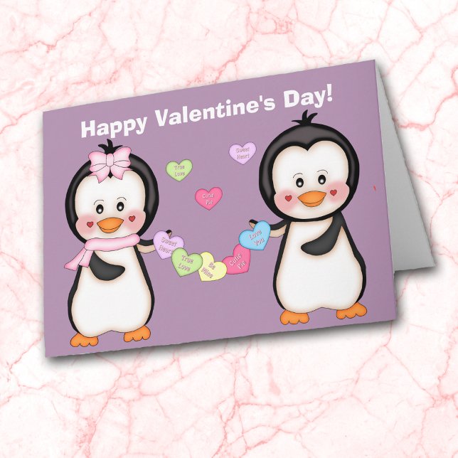 Cartes Pour Fêtes Annuelles Saint Valentin Penguin et Coeurs (Créateur téléchargé)