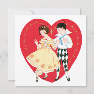 Cartes Pour Fêtes Annuelles Saint-Valentin rétro, Arlequin et cœur vintage