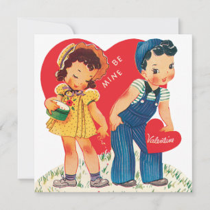 Cartes Pour Fêtes Annuelles Saint-Valentin rétro, cœurs de fille et de garçon 