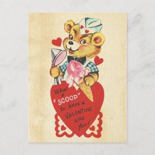 Cartes Pour Fêtes Annuelles Saint Valentin Retro Ours Enfants Coeur Rouge Pun 
