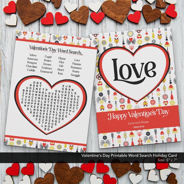 Cartes Pour Fêtes Annuelles Saint-Valentin romantique Recherche de mots imprim (Valentine's Day Search Card–Printable Holiday Activity)