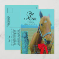Saint-Valentin Rustic Blue Horse Red Bow