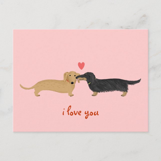 Cartes Pour Fêtes Annuelles Saint-Valentin teckel Bisou Mignons Chiens Wiener  (Devant)