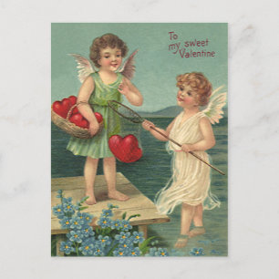 Cartes Pour Fêtes Annuelles Saint-Valentin vintage, Angels Pêcher les coeurs