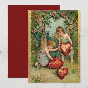 Cartes Pour Fêtes Annuelles Saint Valentin Vintage Chérubins Cœur Or