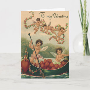 Cartes Pour Fêtes Annuelles Saint Valentin vintage, Cherubs victoriens en bate