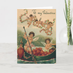 Cartes Pour Fêtes Annuelles Saint Valentin vintage, Cherubs victoriens en bate
