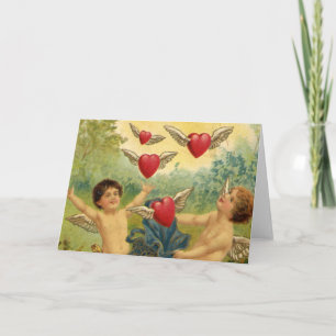 Cartes Pour Fêtes Annuelles Saint-Valentin vintage, Coeurs de Cherubs victorie