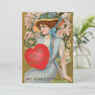 Cartes Pour Fêtes Annuelles Saint-Valentin vintage, Dame victorienne avec cœur