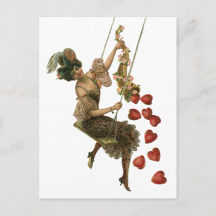 Cartes Pour Fêtes Annuelles Saint-Valentin vintage, dame victorienne sur une a