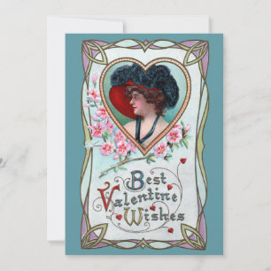 Cartes Pour Fêtes Annuelles Saint-Valentin vintage, femme élégante dans un cœu