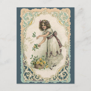 Cartes Pour Fêtes Annuelles Saint Valentin vintage, Victorian Girl with Rose