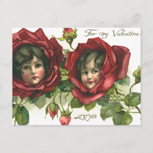 Cartes Pour Fêtes Annuelles Saint Valentin vintage, Visages victoriens en Rose