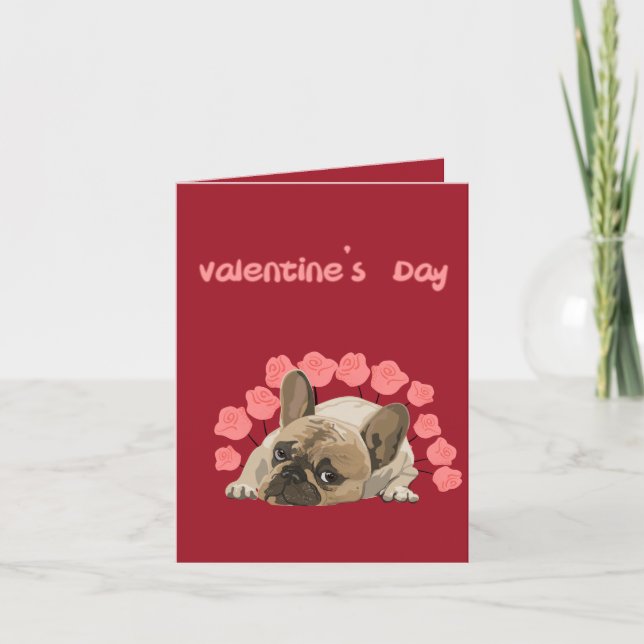 Cartes Pour Fêtes Annuelles Saint Valentines jour Français bulldog pastel rose (Devant)