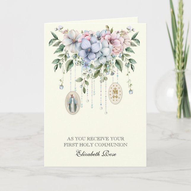 Cartes Pour Fêtes Annuelles Sainte Communion Vierge Marie Prière Florale (Devant)