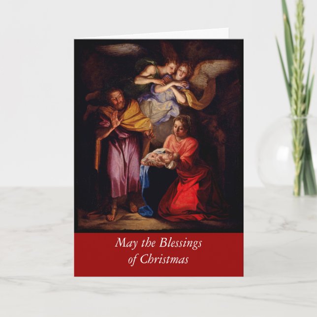 Cartes Pour Fêtes Annuelles Sainte Famille avec les anges par Coypel (Devant)