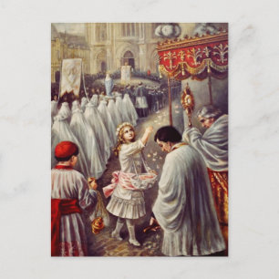 Cartes Pour Fêtes Annuelles Sainte Thérèse jette des fleurs au Saint Sacrement