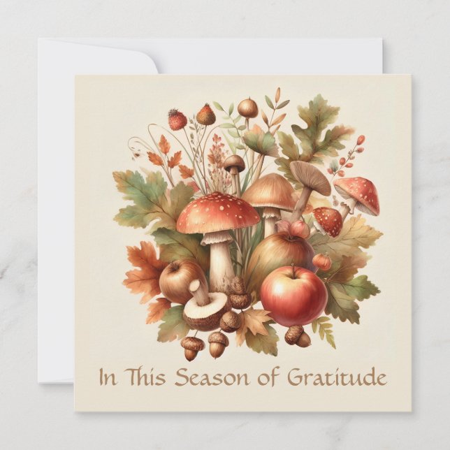 Cartes Pour Fêtes Annuelles Saison de gratitude Champignon d'automne gland pom (Devant)