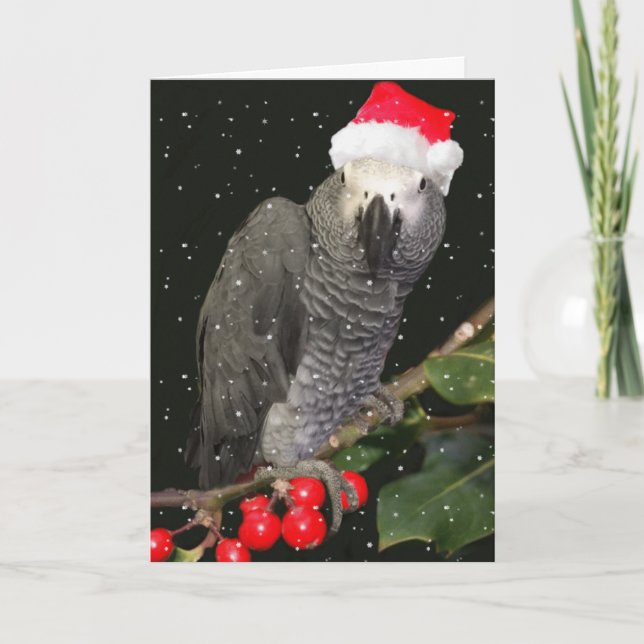 Cartes Pour Fêtes Annuelles Saison des vacances de perroquet de gris africain (Devant)