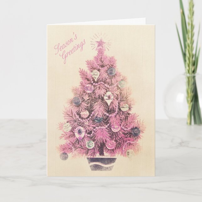 Cartes Pour Fêtes Annuelles Saison's Greeting Pink Christmas Tree (Devant)