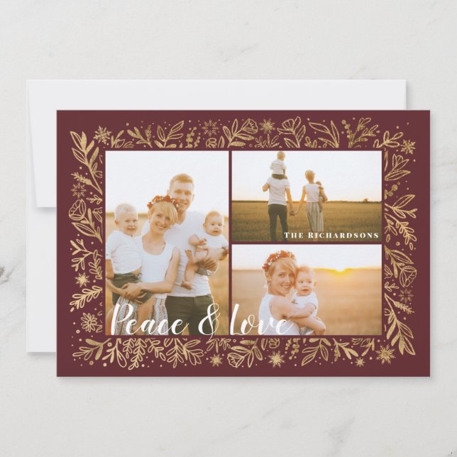 Cartes Pour Fêtes Annuelles Saisons Salutation Red & Gold Foliage & Snowflakes (Devant)