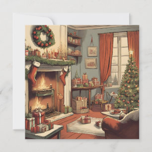 Cartes Pour Fêtes Annuelles Salon de Noël rétro avec sapin de Noël