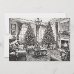 Cartes Pour Fêtes Annuelles Salon de style vintage avec sapin de Noël