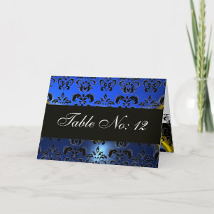CARTES POUR FÊTES ANNUELLES SALON DE TABLE BLEU BLEU BLACK WHITE DAMASK SAPPHI