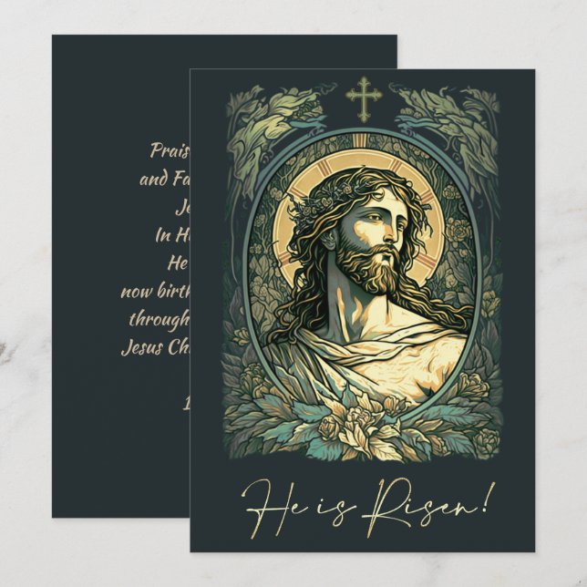 Cartes Pour Fêtes Annuelles Salut est Risen ! Art Nouveau Jésus Peinture Pâque (Devant / Derrière)