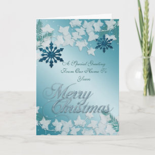 Cartes Pour Fêtes Annuelles Salutation bleue de Noël de notre maison au vôtre