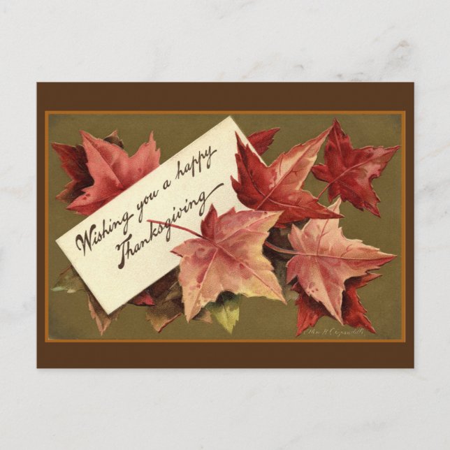 Cartes Pour Fêtes Annuelles Salutation de Bon thanksgiving Feuille Retro Falle (Devant)