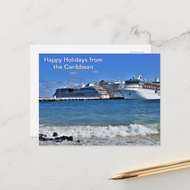 Cartes Pour Fêtes Annuelles Salutation de croisières des Caraïbes (Devant/Arrière en situation)