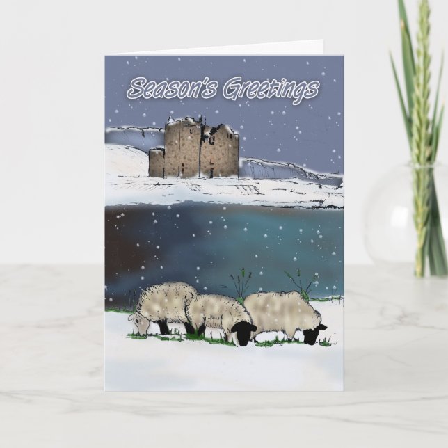 Cartes Pour Fêtes Annuelles Salutation de la saison Digital Peint Mouton et sc (Devant)