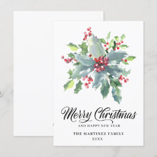 Cartes Pour Fêtes Annuelles Salutation de Noël classique Holly et Berry 2022