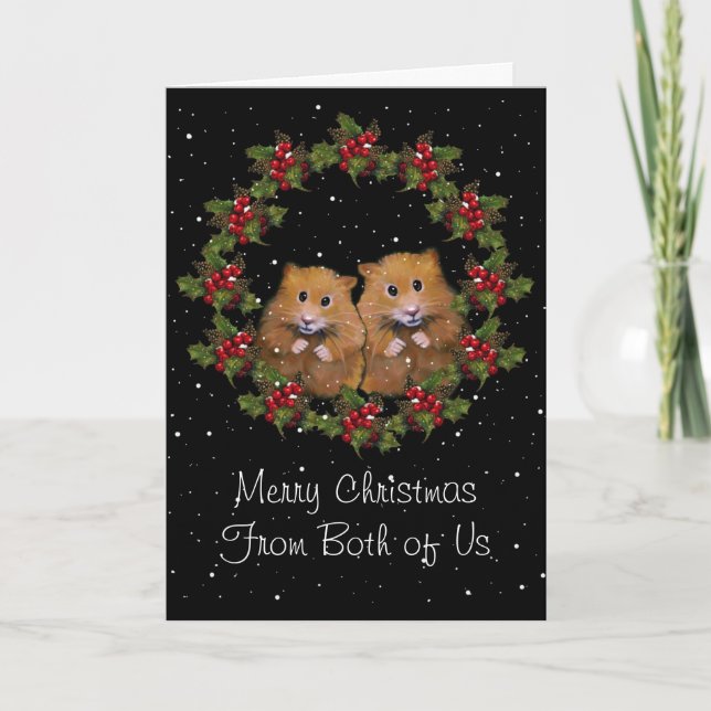 Cartes Pour Fêtes Annuelles Salutation de Noël, couple mignon de hamster, houx (Devant)