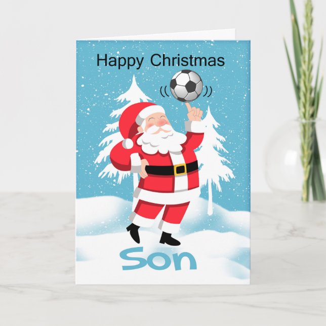 Cartes Pour Fêtes Annuelles Salutation de Noël du football/football de fils (Devant)