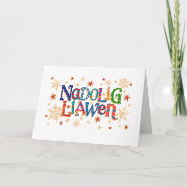 Cartes Pour Fêtes Annuelles Salutation de Noël galloise avec étoiles et flocon (Devant)