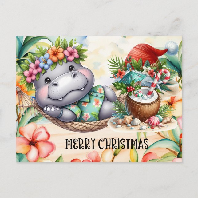 Cartes Pour Fêtes Annuelles Salutation de Noël Hippo Hawaii (Devant)
