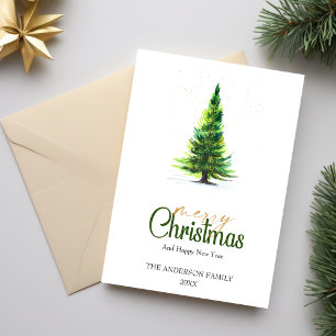 Cartes Pour Fêtes Annuelles Salutation de Noël minimaliste de Pine d'Aquarelle
