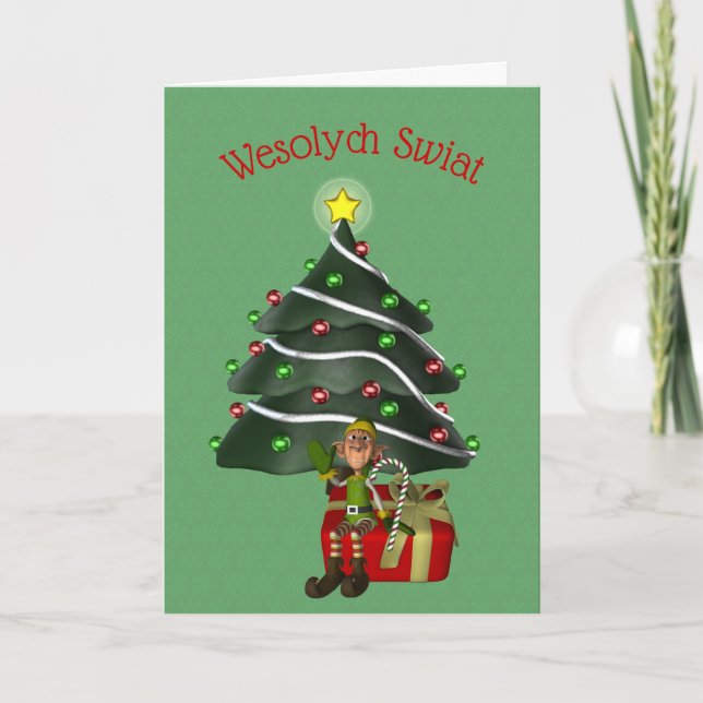Cartes Pour Fêtes Annuelles Salutation de Noël polonaise jote Homme Elf Tree (Devant)