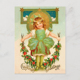 Cartes Pour Fêtes Annuelles Salutation de Noël Vintage - Petite fille