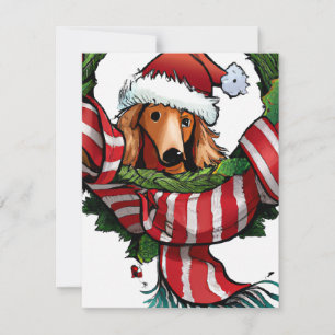 Cartes Pour Fêtes Annuelles Salutation de Noël Whimsical Dachshund et Wreath