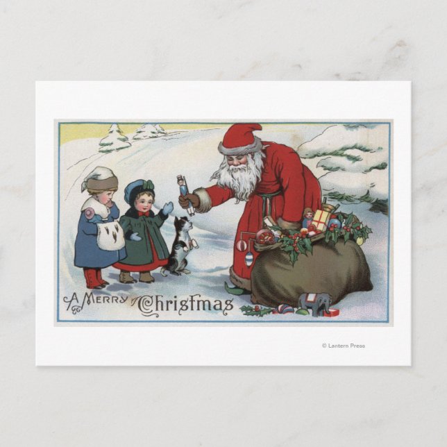 Cartes Pour Fêtes Annuelles Salutation de NoëlPère Noël et enfants (Devant)