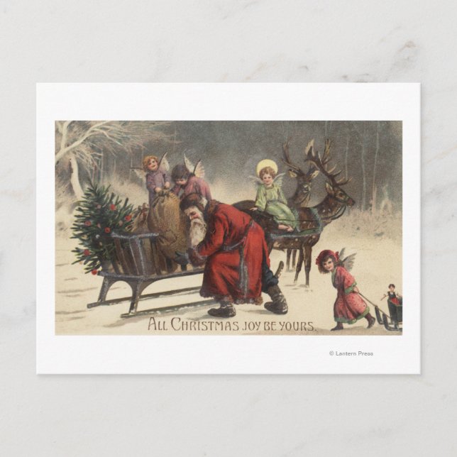 Cartes Pour Fêtes Annuelles Salutation de NoëlSanta et Sleigh (Devant)