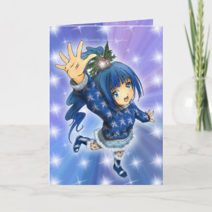 Cartes Pour Fêtes Annuelles Salutation de vacances de fille d'Anime