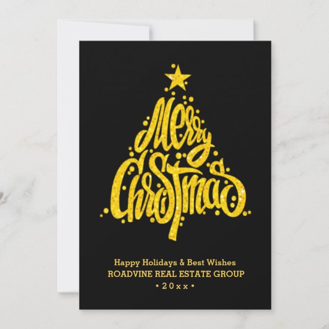Cartes Pour Fêtes Annuelles Salutation d'entreprise Élégant Gold Script Busine (Devant)