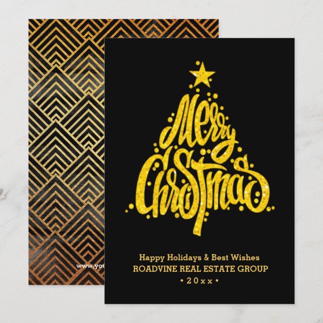Cartes Pour Fêtes Annuelles Salutation d'entreprise Élégant Gold Script Busine (Devant / Derrière)