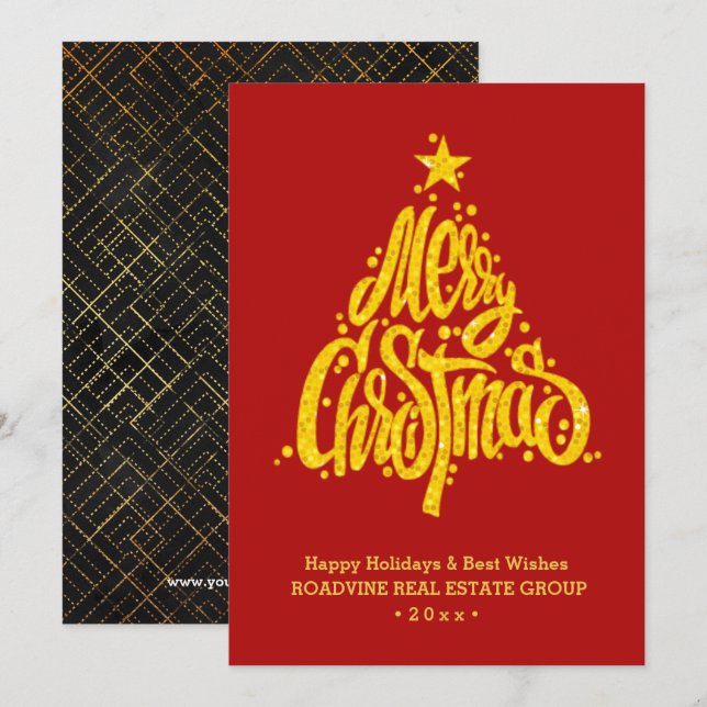 Cartes Pour Fêtes Annuelles Salutation d'entreprise Élégant Gold Script Busine (Devant / Derrière)